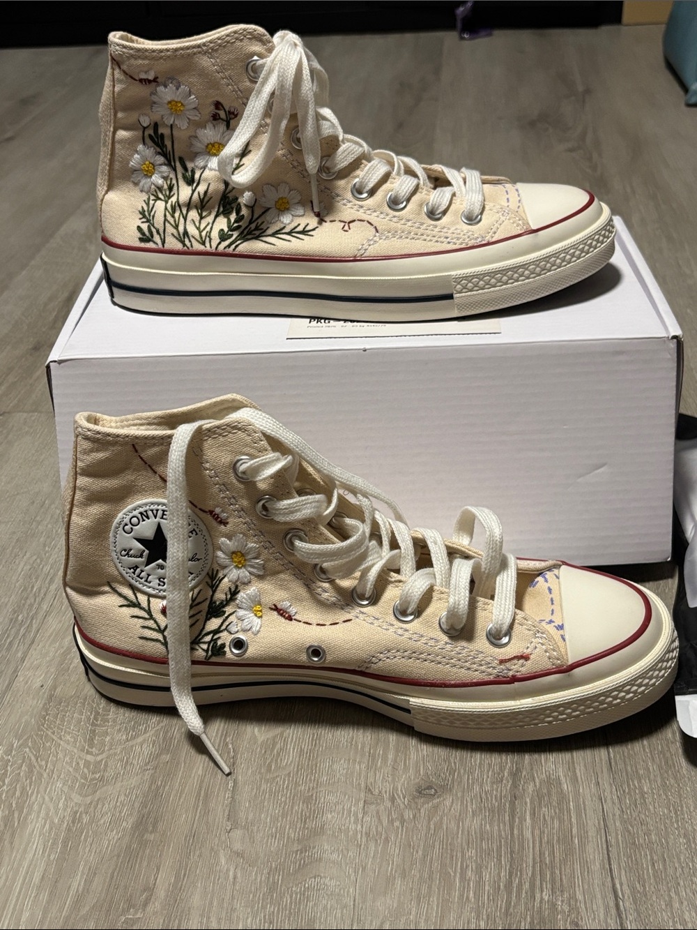 Converse High Top Sneakers - Cream‎ with Floral Embroidery